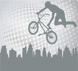 Poster - bmx cyclist silhouette on the abstract background - vector