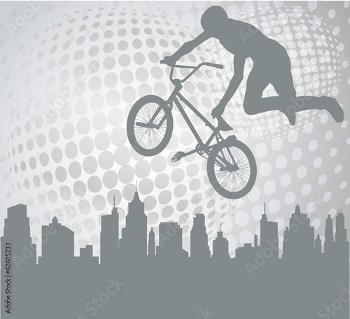 Fotoboard na płycie Sylwetka rowerzysty bmx na abstrakcyjnym tle - wektor