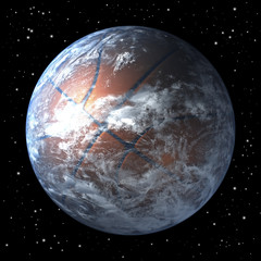 planet erde als basketball vom orbit, zentriert
