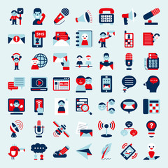 Poster - Retro flat communication icons set