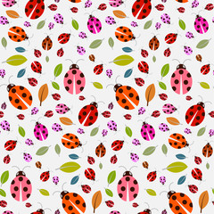 Canvas Print - Seamless Pattern with Ladybirds and Leaves