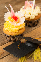Graduation Cupcakes With Mortar Board Close-up