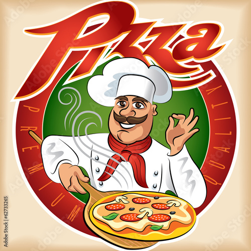 Plakat na zamówienie Cook pizza. Vector illustration isolated on a white background