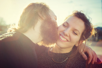 Wall Mural - young couple in love lifestyle outdoor