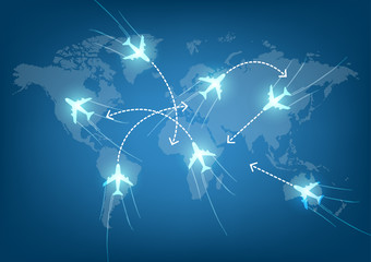 vector world travel map with airplanes