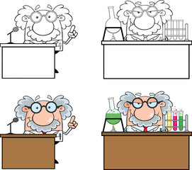 Wall Mural - Funny Scientist Or Professor Different Poses 1  Collection Set