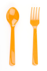 Poster - color spoon fork dish plastic isolated white background