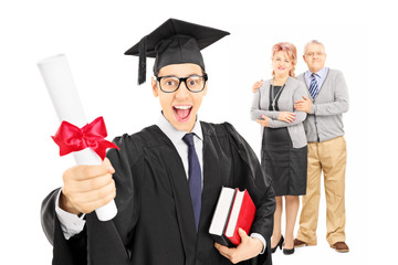 Wall Mural - Male college graduate and his proud parents