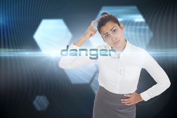 Aufkleber - Danger against shiny hexagons on black background