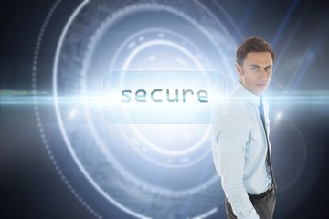 Fototapete - Secure against black background with glowing circle