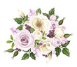 Bouquet of roses and lisianthus flowers. Vector illustration.