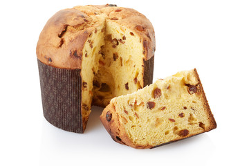 Panettone, Christmas cake on white, clipping path