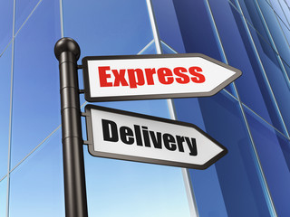 Finance concept: sign Express Delivery on Building background