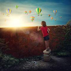 Wall Mural - Girl standing on the books