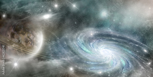 Naklejka samoprzylepna Galaktyka spiralna i planeta