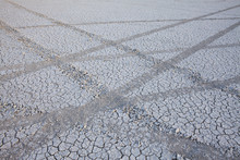 Tyre Marks And Tracks In The Playa Salt Pan Surface Of Black Rock Desert, Nevada.
