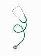 © Mint Images - A doctor's stethoscope with green tubing, a conceptual illustration of alternative medicine and wellbeing.