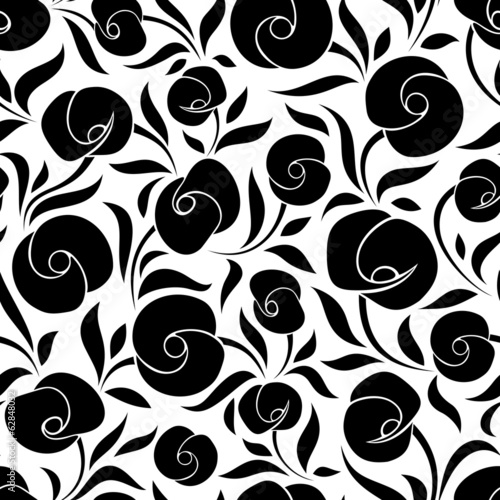 Tapeta ścienna na wymiar Seamless black floral pattern on white. Vector illustration.