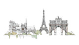 Fototapeta Paryż - Paris, sketch collection: Notre Dame, Arch and Eiffel tower