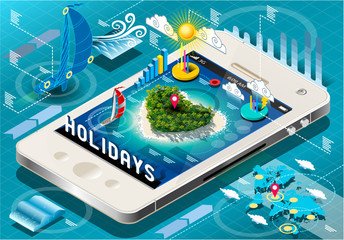 Fototapete - Isometric Holidays Infographic on Mobile Phone Vector