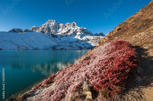 Fotoboard na płycie Szczyt pharilapche i jezioro gokyo jesienią, Nepal