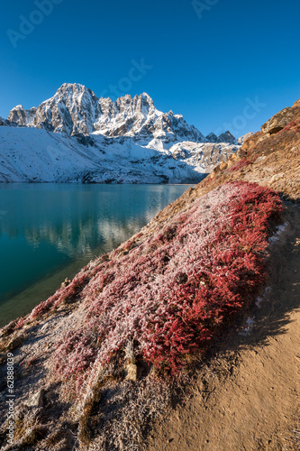 Fotoboard na płycie Szczyt pharilapche i jezioro gokyo jesienią, Nepal