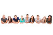 Students Lying In A Row Over White Background