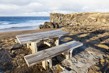 Picnic Table Near A Beach At Snaefellsnes Peninsula.