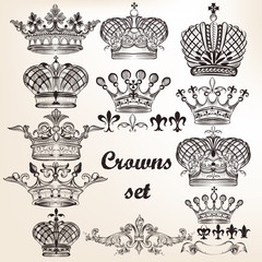 Wall Mural - set of vector hand drawn crowns for design