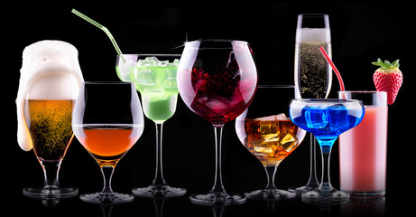 different alcohol drinks set