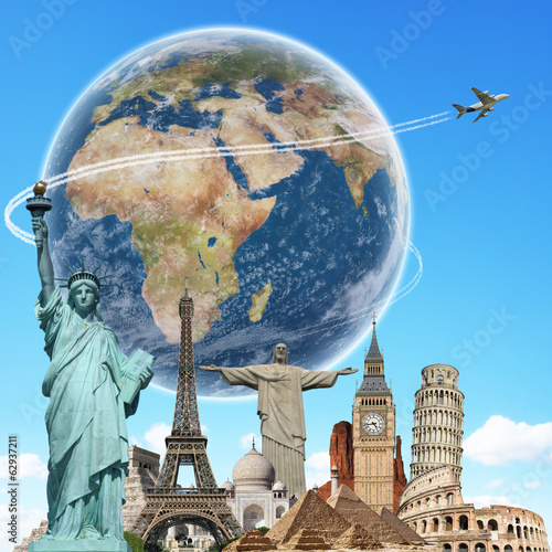 Naklejka dekoracyjna Travel the world monuments concept