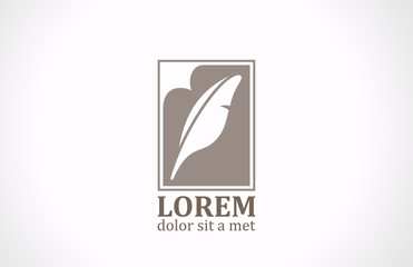 Poster - Quill abstract vector logo design. Lawyer, writer feather icon