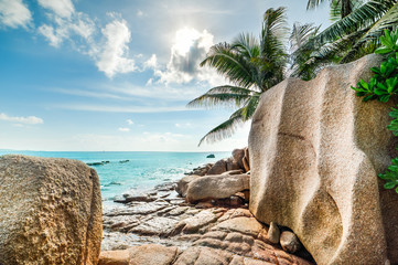 Wall Mural - tropical turquoise sea with granite boulders