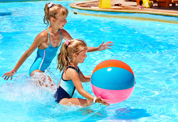 Children  swimming in pool.