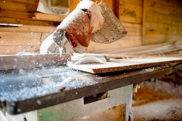 wood sawing and cutting at local industrial wood factory