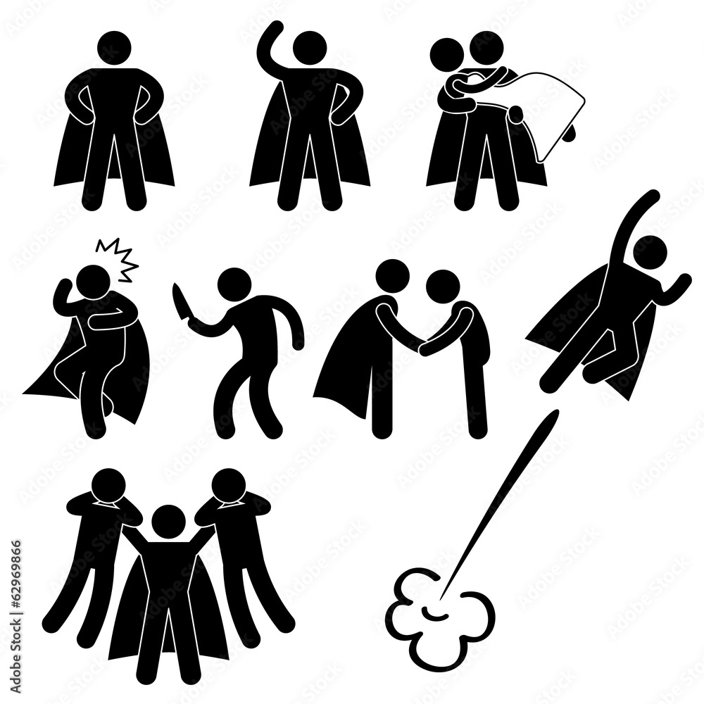 Superhero Hero Stick Figure Pictogram Icon Stock Vector | Adobe Stock