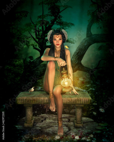 Plakat na papierze fotorealistycznym W nocy w elvenforest 3d cg