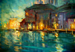 canvas print picture - night landscape to venice, painting by oil on plywood, illustrat