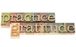 practice gratitude in wood type