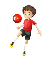 Poster - A boy using the ball with the flag of Turkey