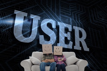 Aufkleber - User against futuristic black and blue background