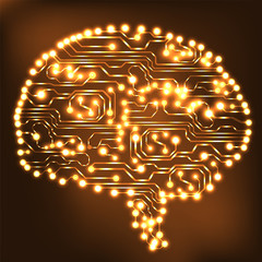 Leinwandbilder - Circuit board computer style brain vector technology background