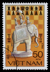 Wall Mural - Vietnam postage stamp with chess elephant