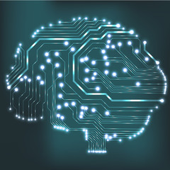 Leinwandbilder - Circuit board computer style brain vector technology background