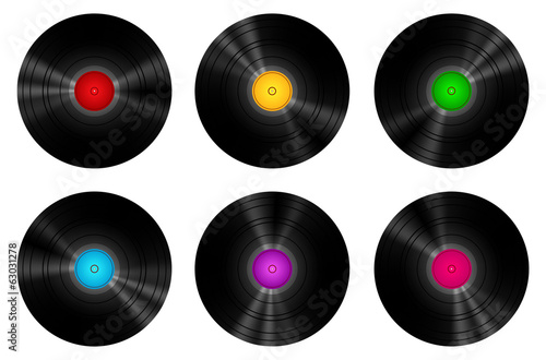 Fotografía Vintage Vinyl Records Set Isolated On White Vector Illustration