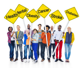 Canvas Print - Multi-Ethnic People Holding Health Awareness Signs