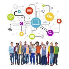 Poster - Group Of Multi-Ethnic People with Social Media Icons