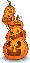 Pile Of Carved Halloween Pumpkins Cartoon Characters