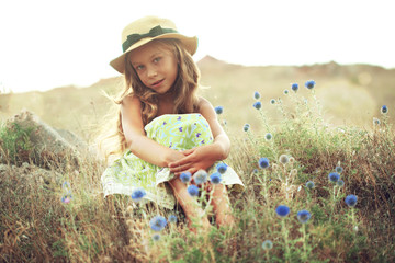 Wall Mural - Girl in spring field