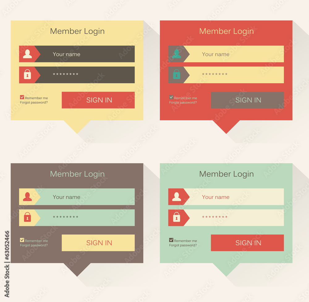 Set of web login form templates, modern flat user interface Stock ...